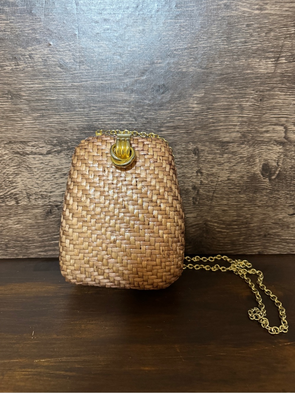 Vintage Vanessa Woven Hard Shell Bag with Gold Chain